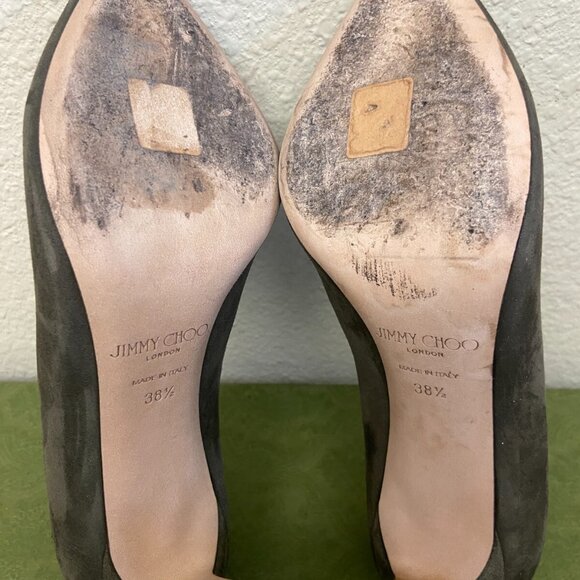 JIMMY CHOO London Suede Plastic Toe Pump Heel - Picture 11 of 12